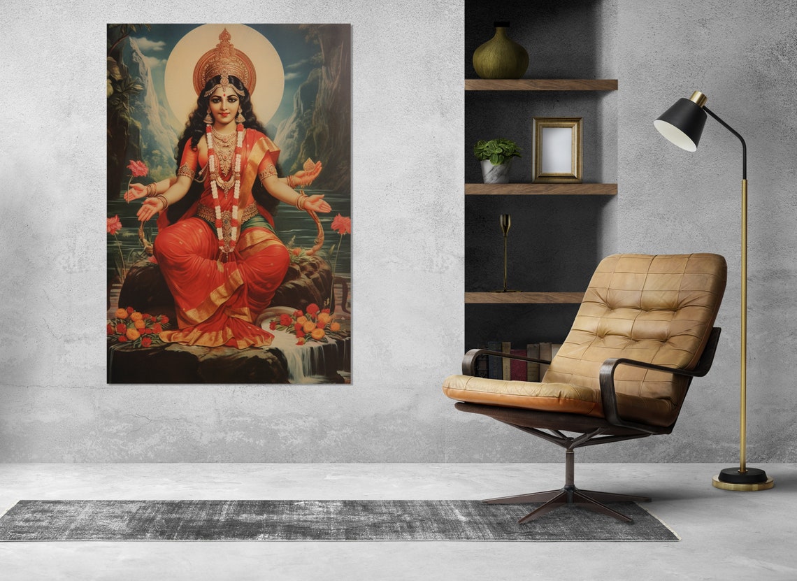 Mata Matangi Goddess Red Sari Full Moon Hindu Goddess Art Poster - Image 3
