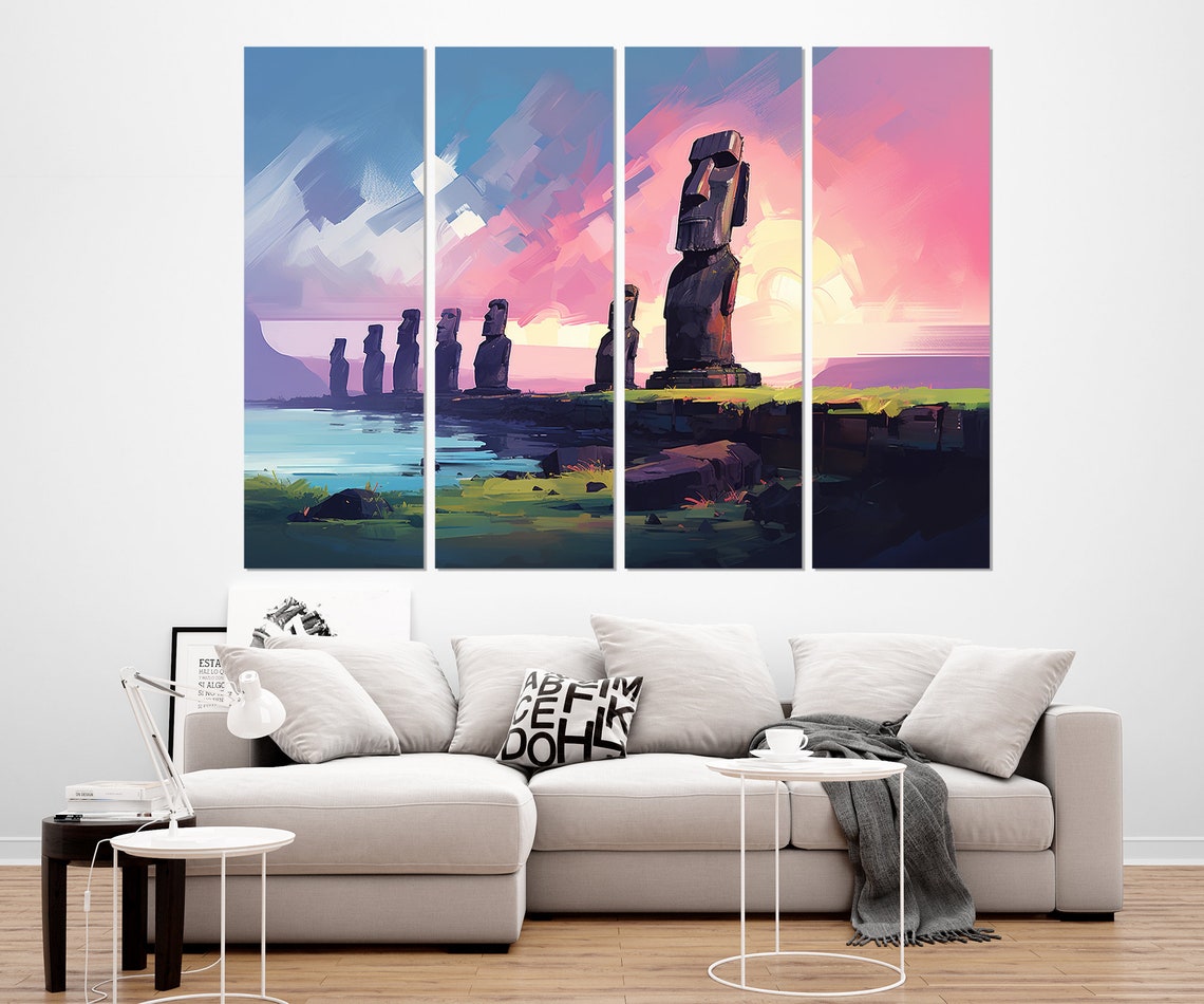 Easter Island Painting Print Chile Art Chile Wall Art Framed And Ready To Hang - Image 2