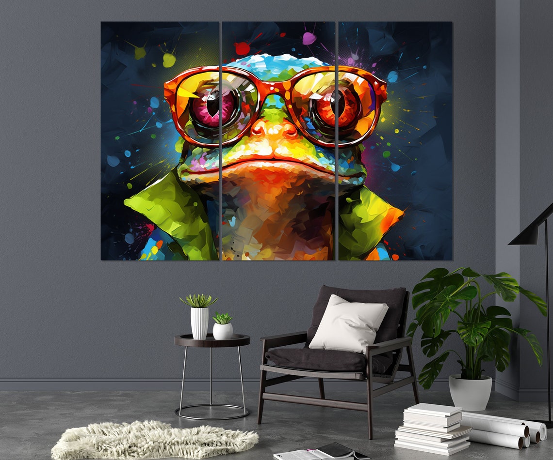 Colorful Frog Wearing Red Glasses Pop Art Quirky Animal Wall Art - Image 2