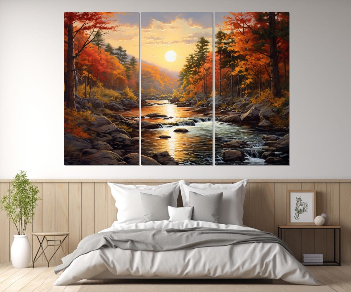 Autumn Forest River Sunrise Golden Fall Foliage Landscape Poster - Image 4