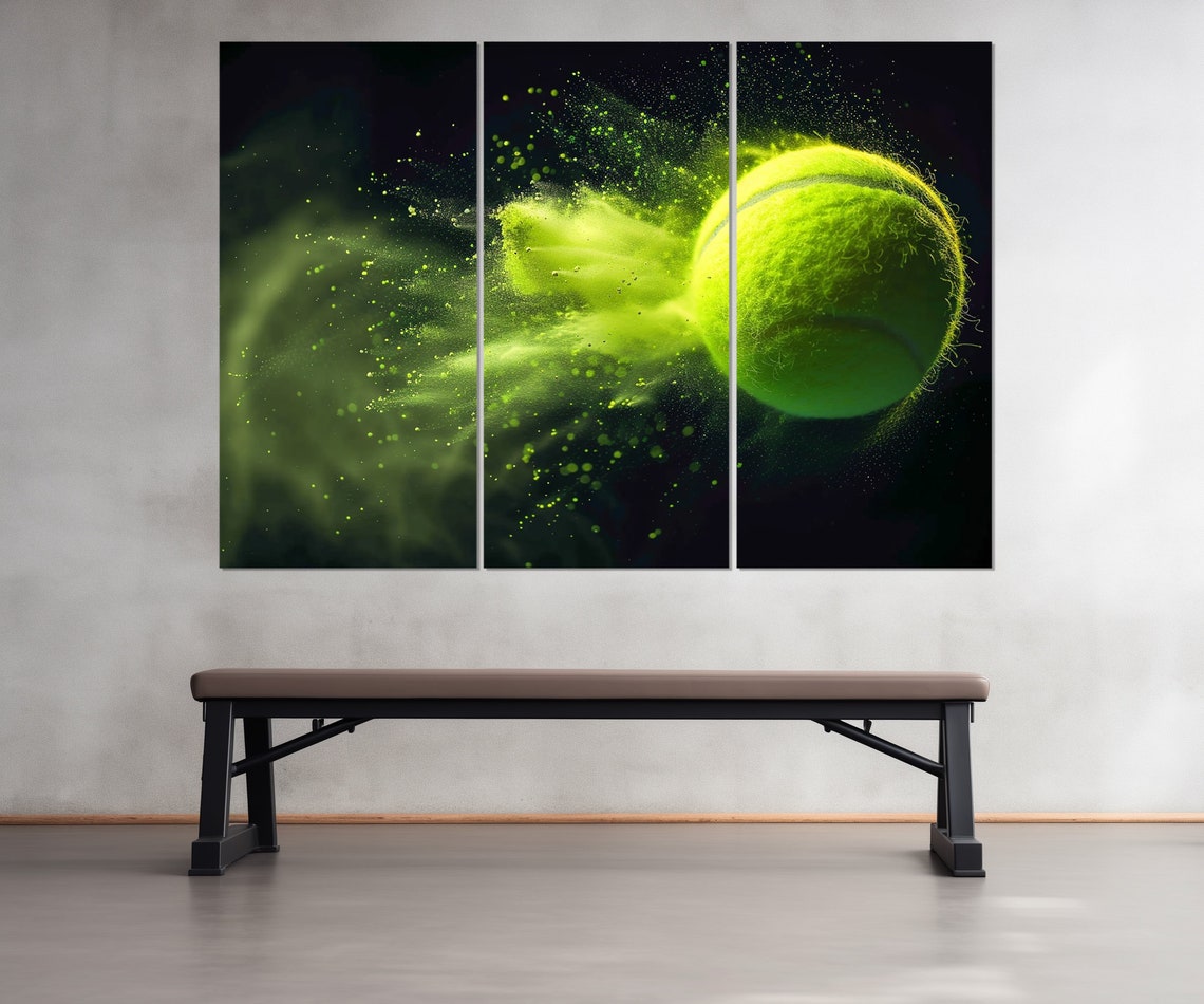Neon Tennis Ball Exploding Green Powder Burst Dark Sports Wall Art - Image 2