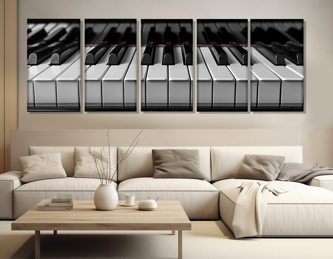 Black and White Piano Keys Close Up Panoramic Photography Music Wall Art Print - Image 3