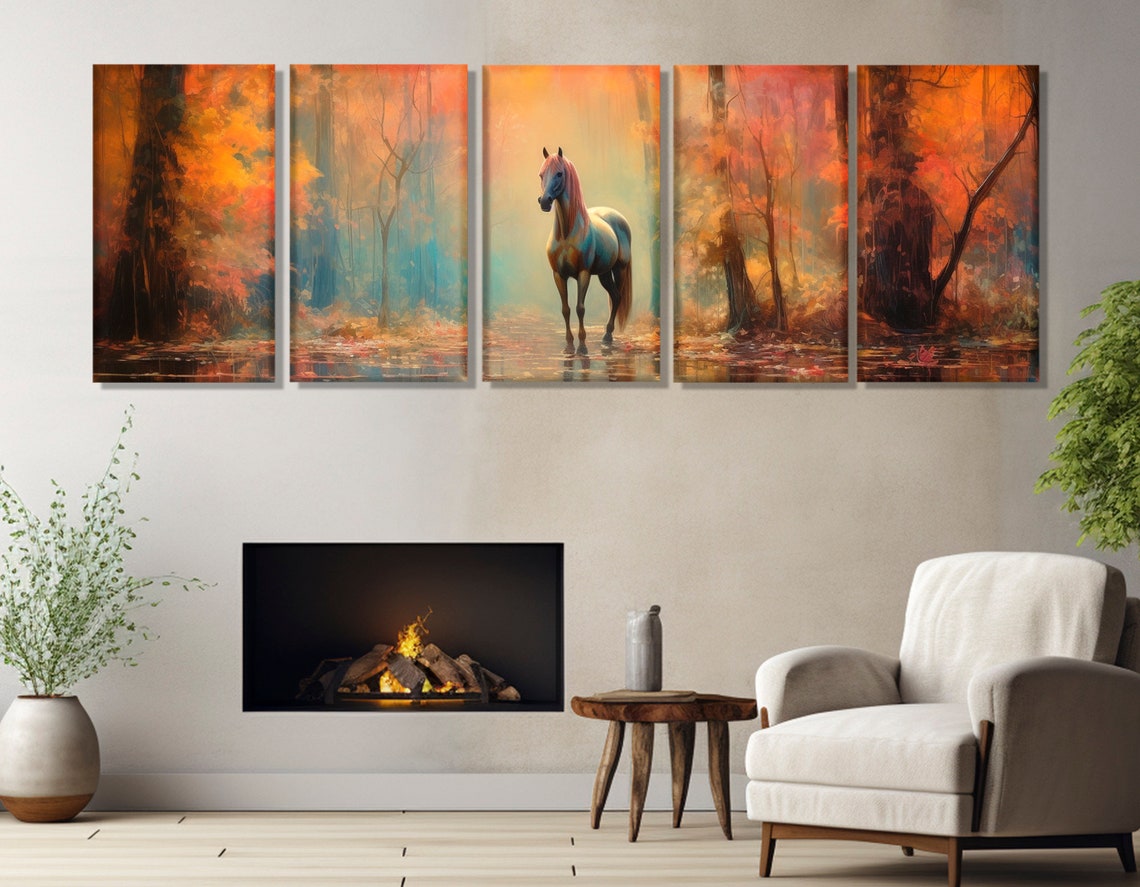 Abstract Horse Painting Print Horse In Autumn Forest Art Horses Wall Art Fantasy Horse Poster Framed And Ready To Hang - Image 2