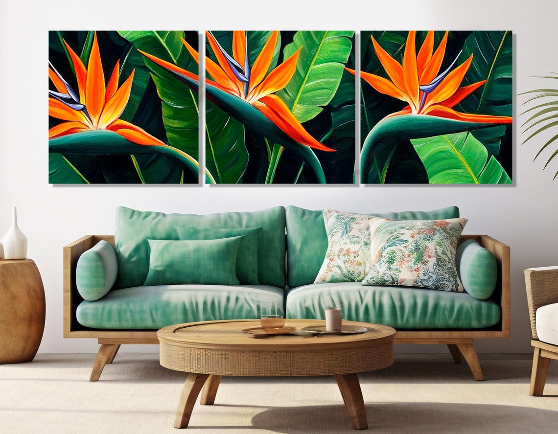 Bird Of Paradise Flowers Orange Bloom Green Leaves Panorama Poster - Image 4