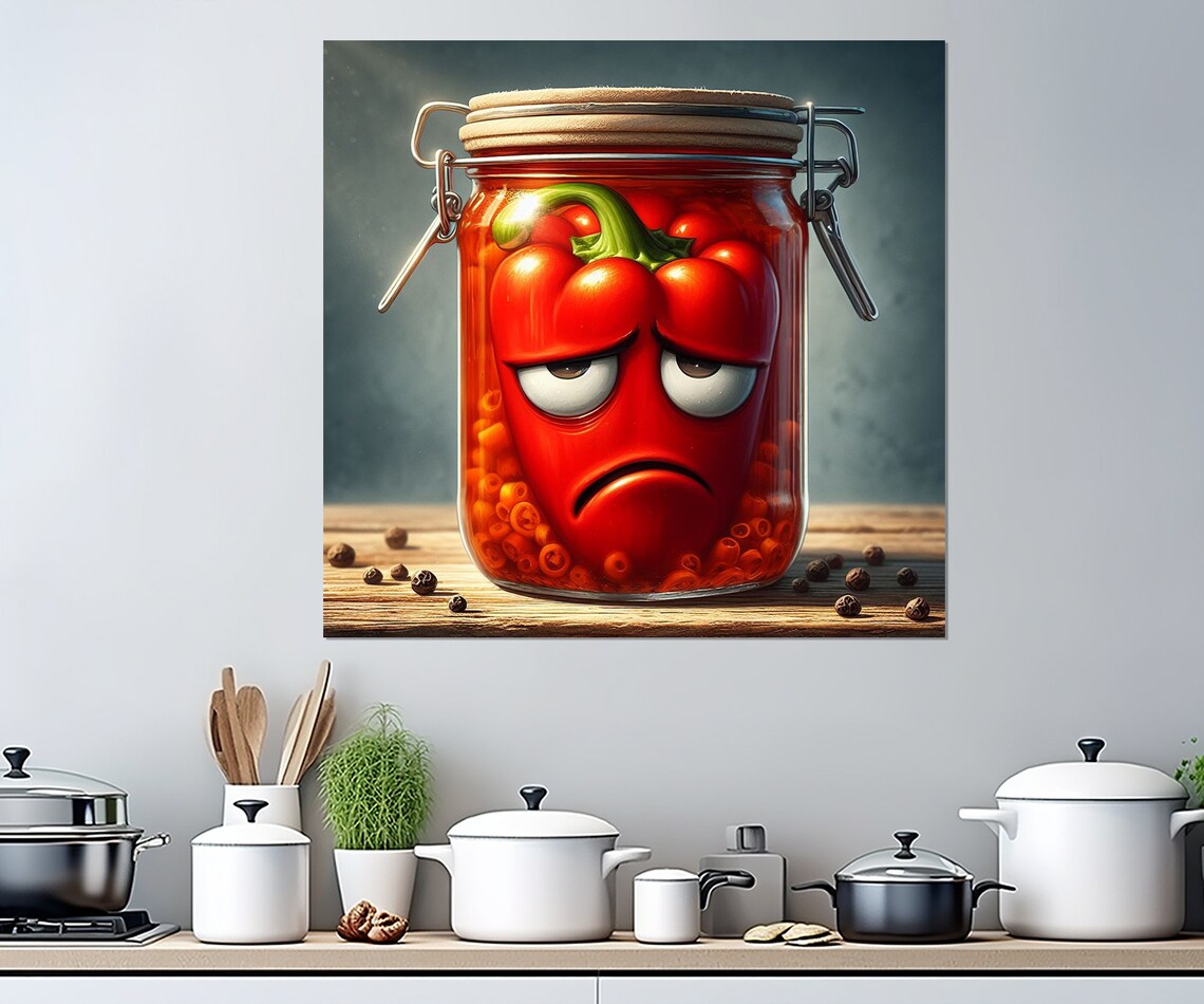 Sad Pickled Pepper In A Jar Print Funny Kitchen Wall Decor Kitchen Wall Art Vegetables Poster Pepper Print Housewife Gift - Image 2