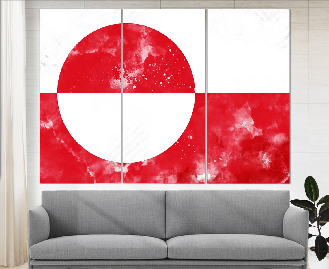 Greenland Flag Watercolor Red Sun Disc Arctic Canvas Wall Art Poster - Image 4