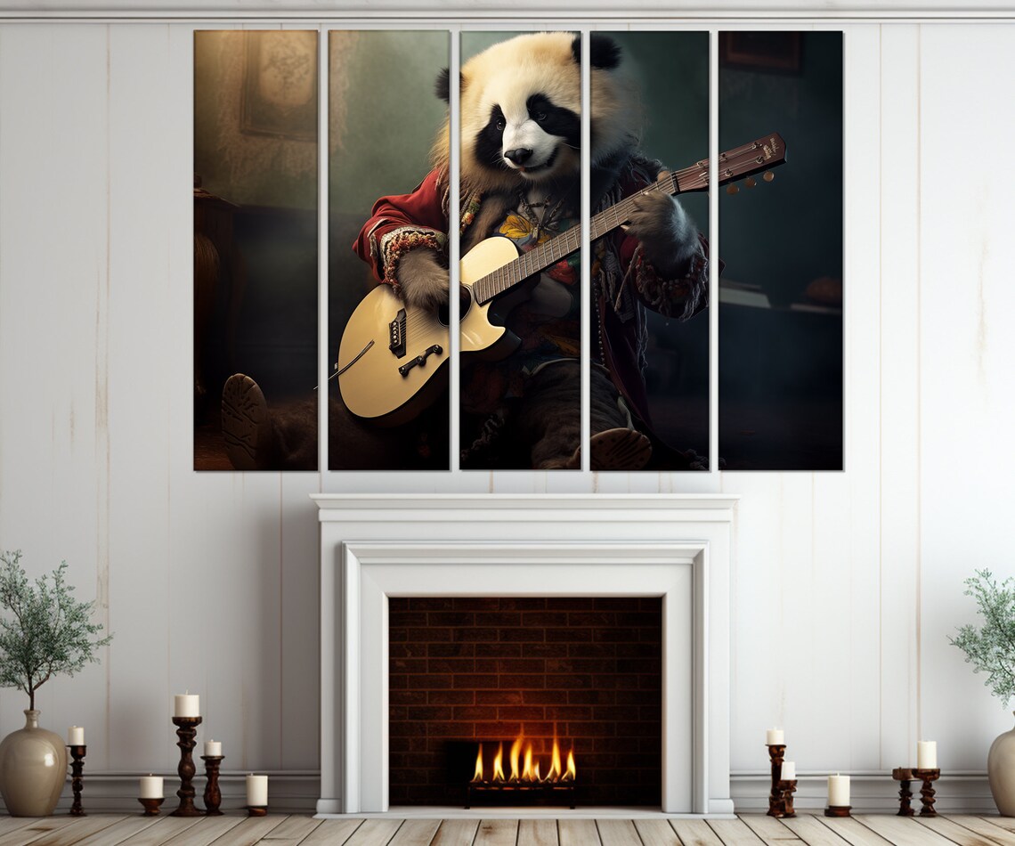 Panda Playing Acoustic Guitar Boho Musician Funny Animal Portrait Wall Poster - Image 3