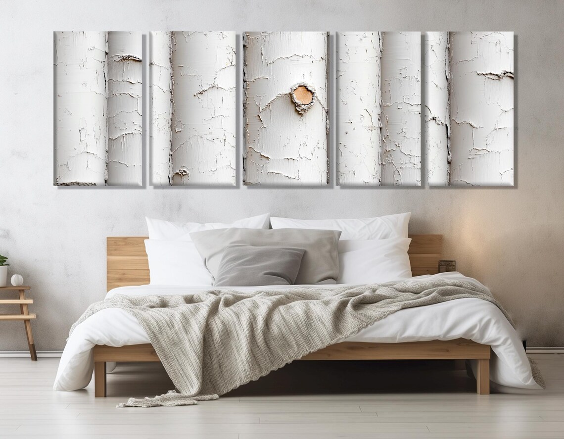 Abstract Birch Trees Print Birch Bark Painting Contemporary Wall Decor Neutral White Wall Art Framed And Ready To Hang - Image 3