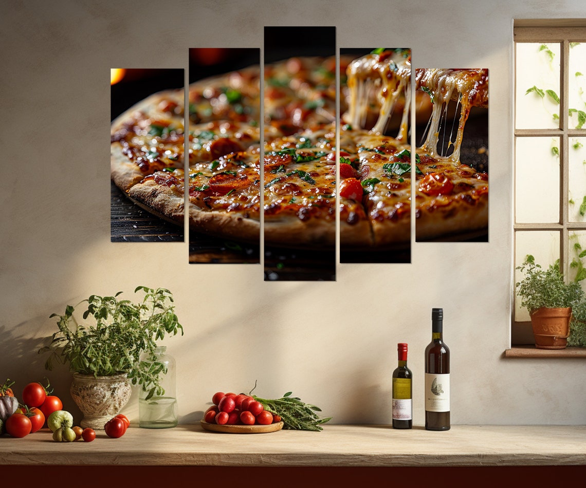 Pepperoni Pizza Cheese Pull Close Up Restaurant Kitchen Art Poster - Image 3