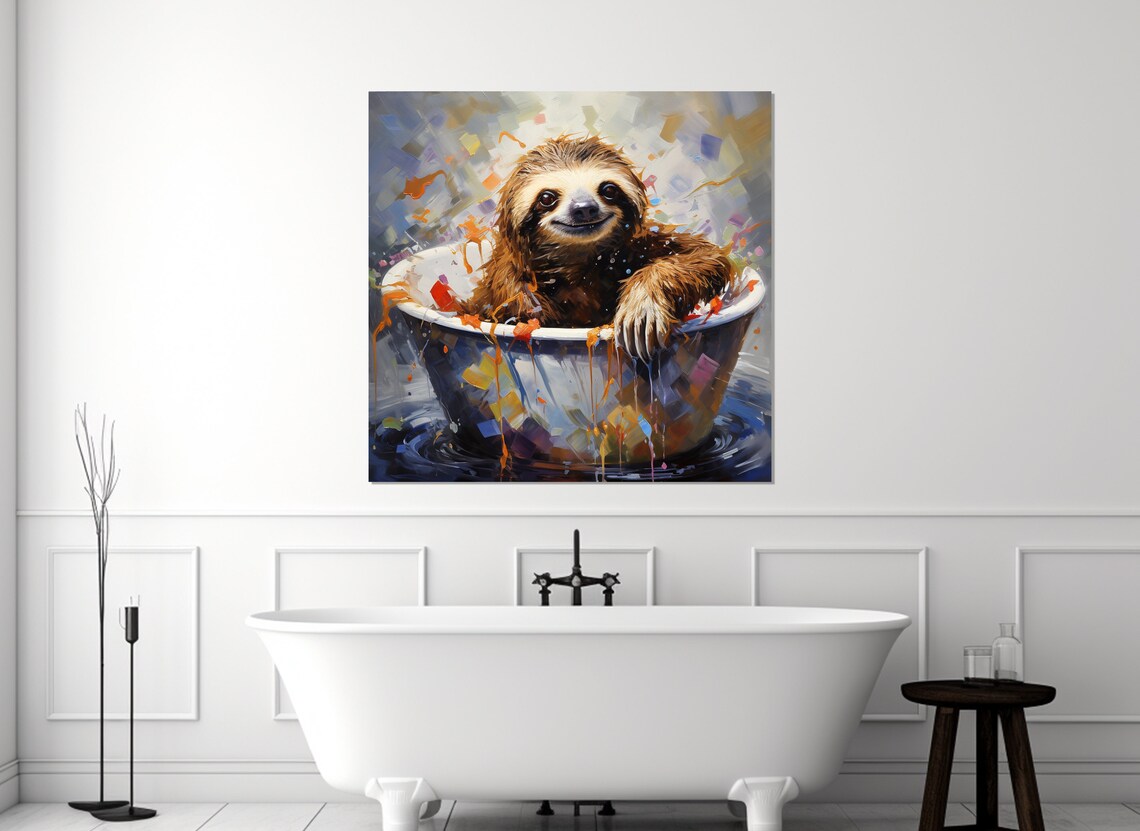 Cute Sloth in the Bathtub, Bathroom Wall Art Print - Image 4