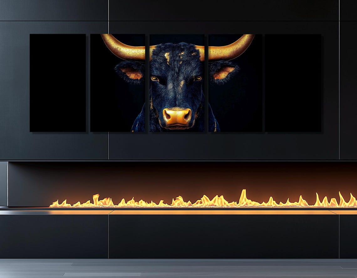 Texas Longhorn Black Bull Golden Horns Dramatic Dark Wall Art Print - Image 3
