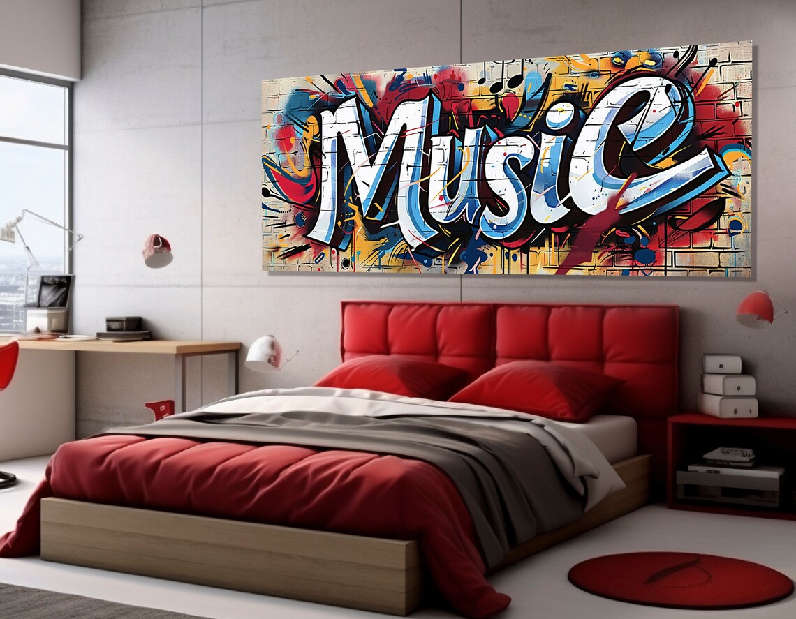 Graffiti Music Lettering Panoramic Street Art Brick Wall Painting Wall Art - Image 2