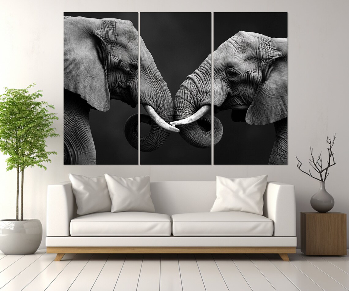Elephants In Love, Black And White Wall Art Print - Image 3