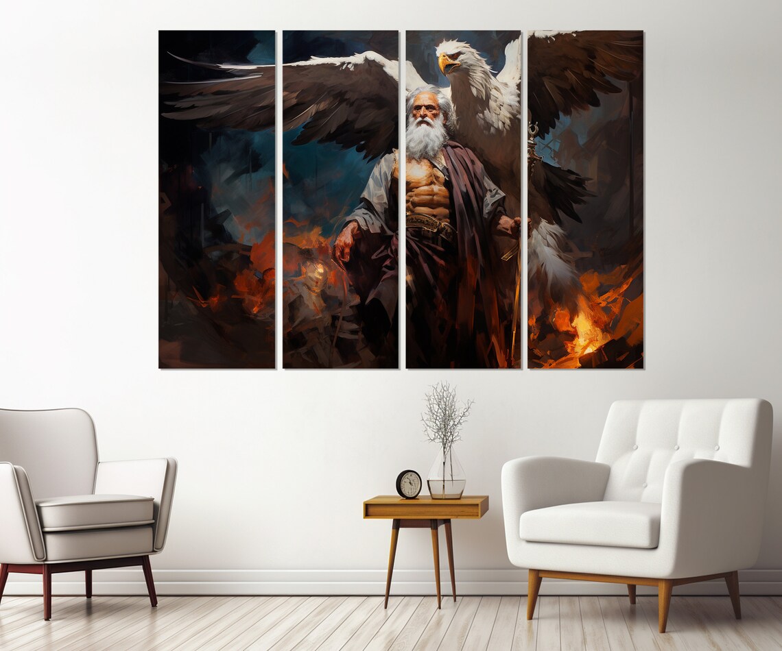 Zeus God Of Sky Eagle Storm Flames Greek Mythology Oil Painting Poster - Image 3