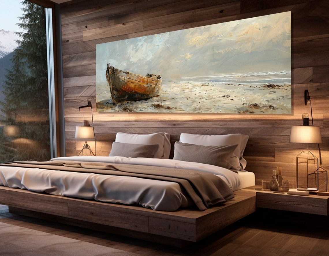 Weathered Old Boat On Pale Beach Soft Neutral Seascape Print - Image 4