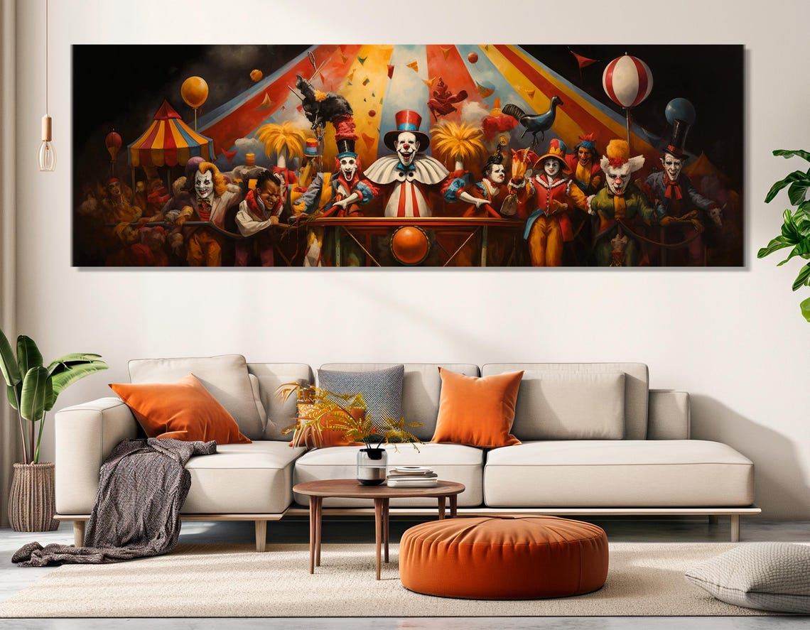 Scary Vintage Circus Clowns Big Top Dark Carnival Painting Poster