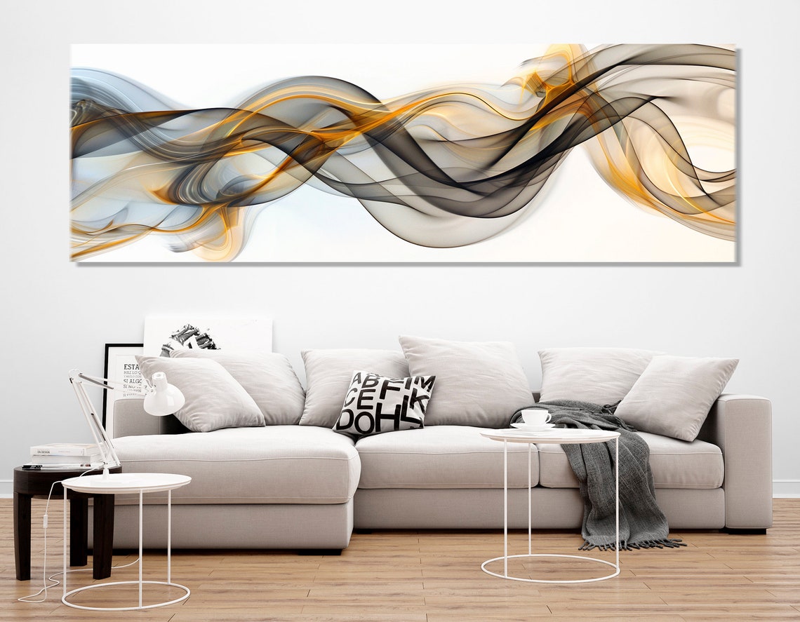 Gray Gold Smoke Waves Abstract Flow Modern Minimalist Wall Poster - Image 2
