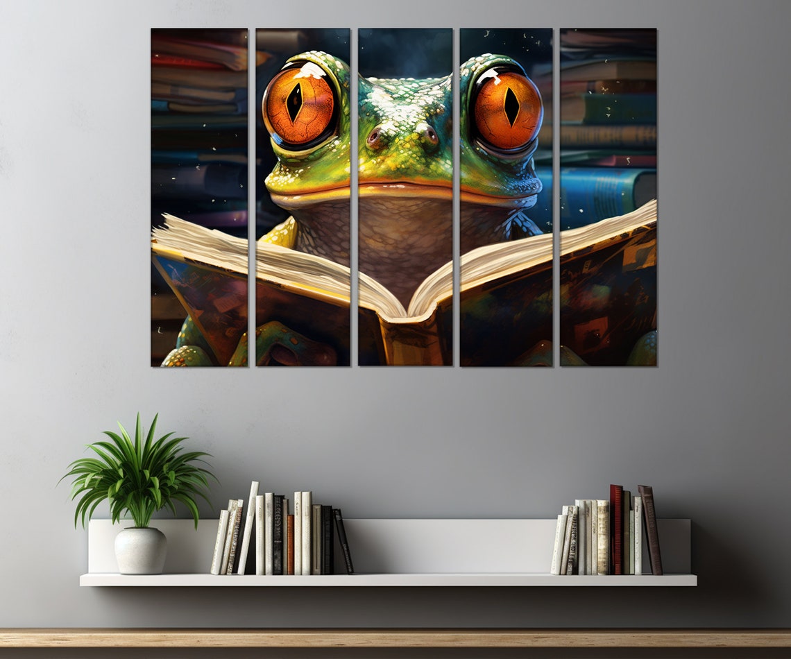 Frog Reading An Open Book With Big Orange Eyes Nursery Poster - Image 4