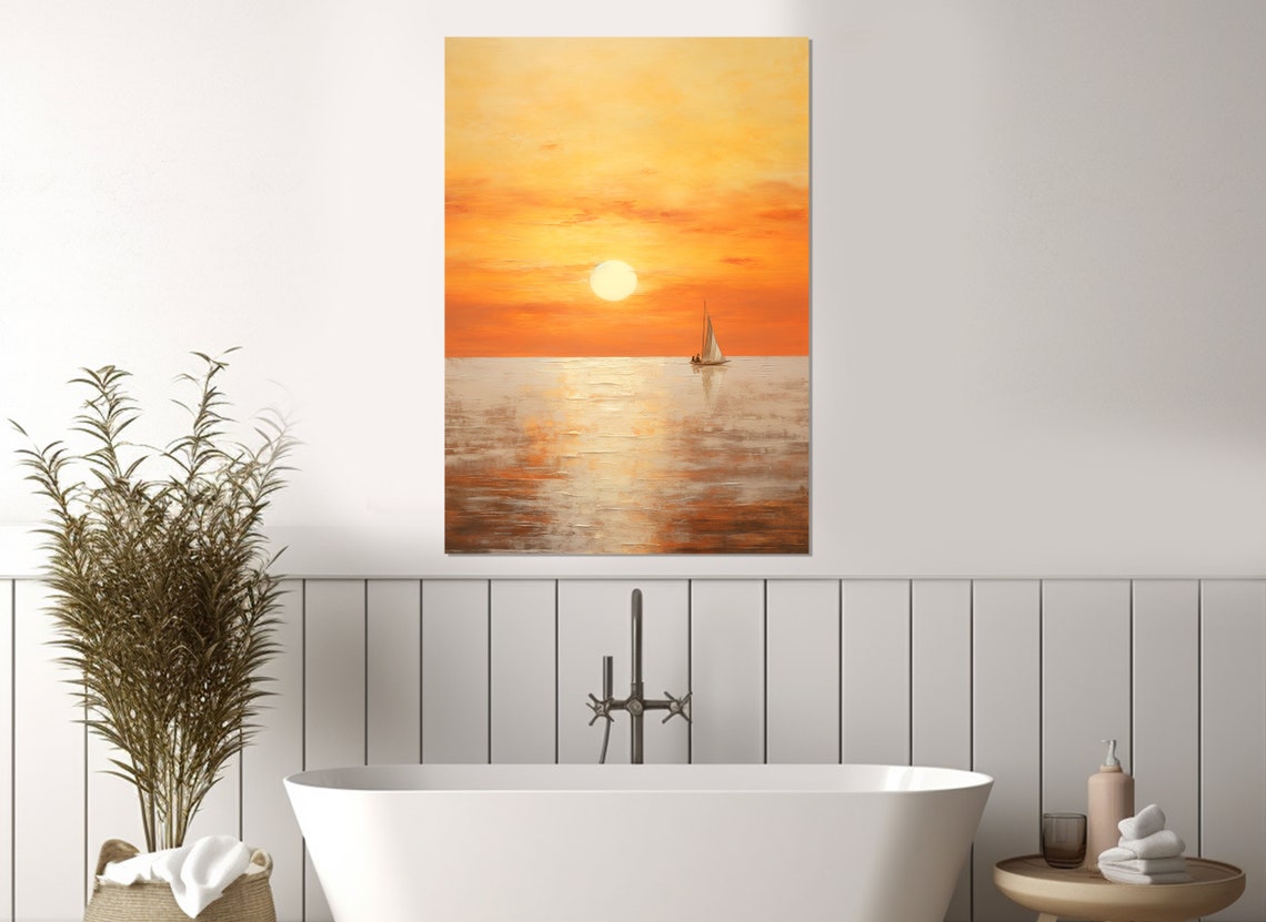 Sailboat Golden Sunset Seascape Calm Ocean Horizon Vertical Art Poster - Image 4