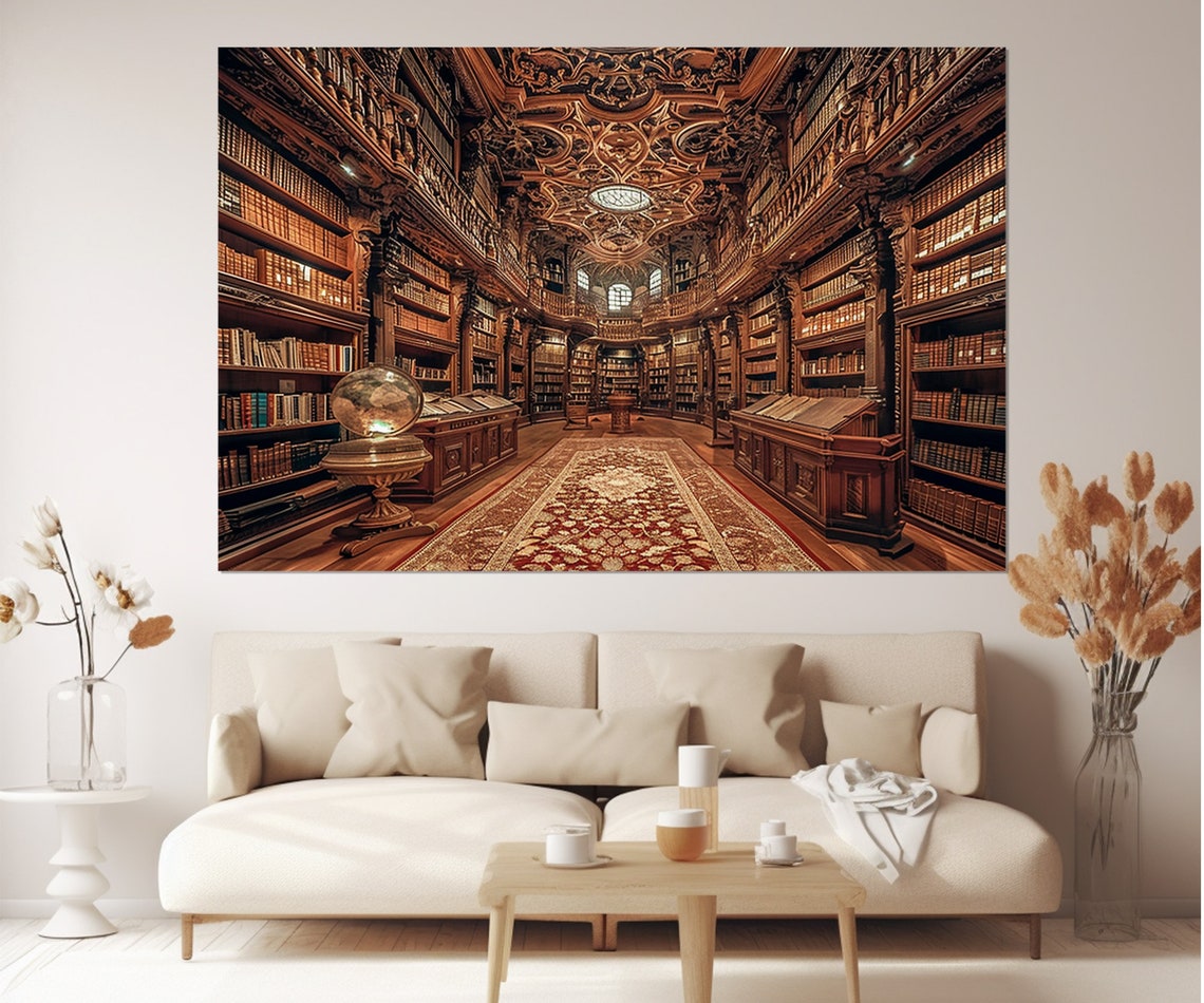 Grand Baroque Old Library Interior Painting Dark Academia Poster - Image 2