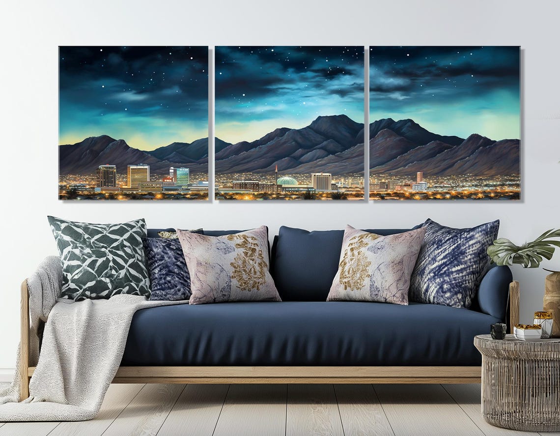 El Paso Skyline At Night Under Starry Desert Sky With Mountains Poster - Image 4