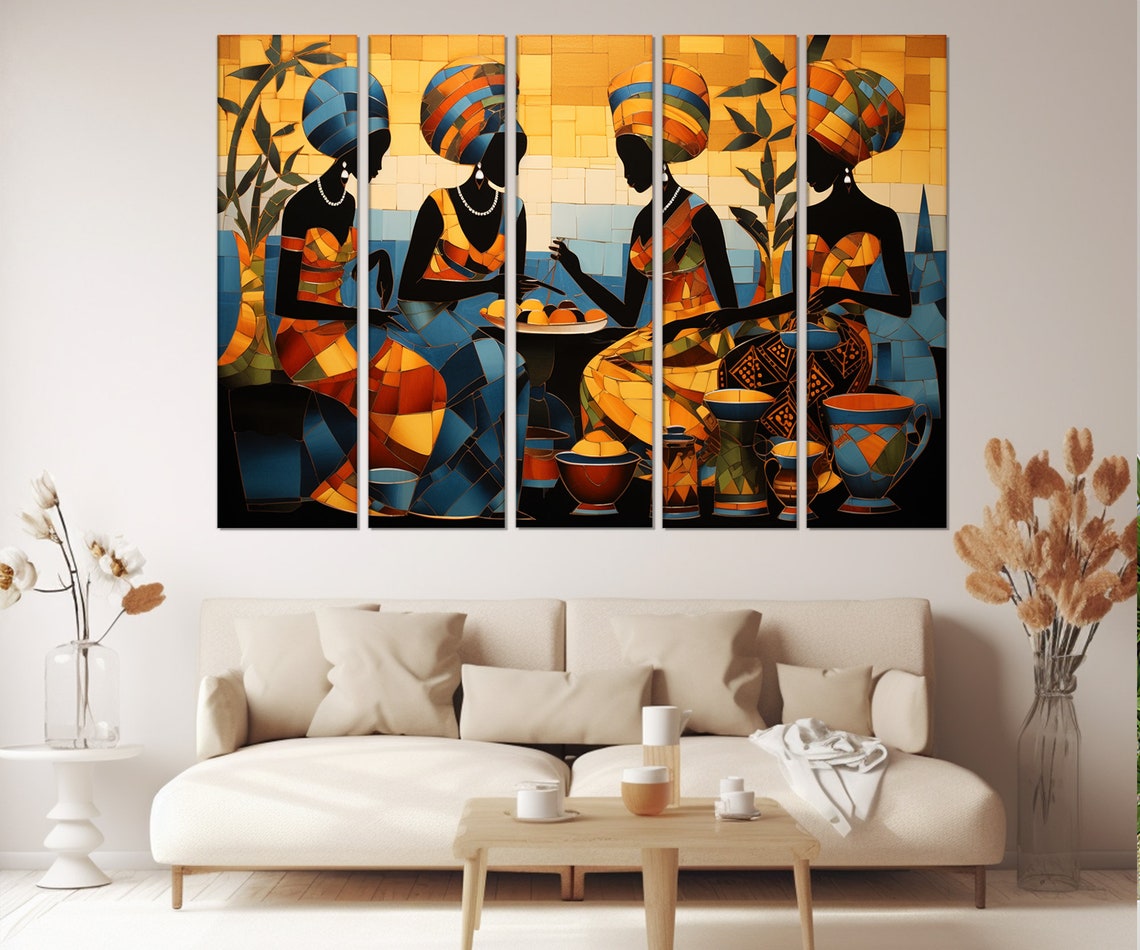 Mosaic Art Of Four African Women Sharing A Meal Together Poster - Image 3