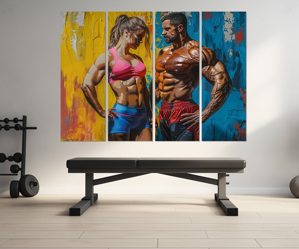 Muscular Fitness Couple Bodybuilding Motivational Gym Wall Poster - Image 2