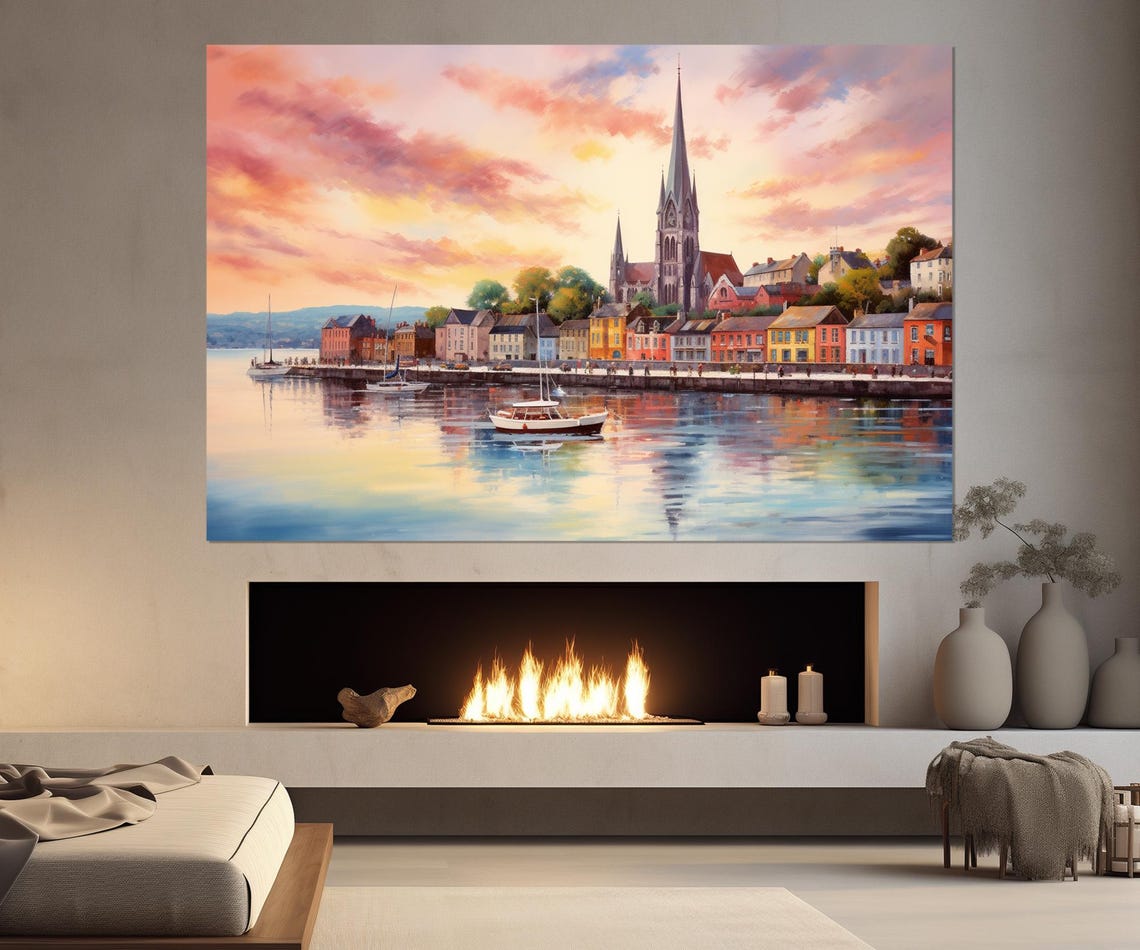 Cobh Ireland Cathedral Harbor Waterfront Sunset Boats Wall Poster - Image 2