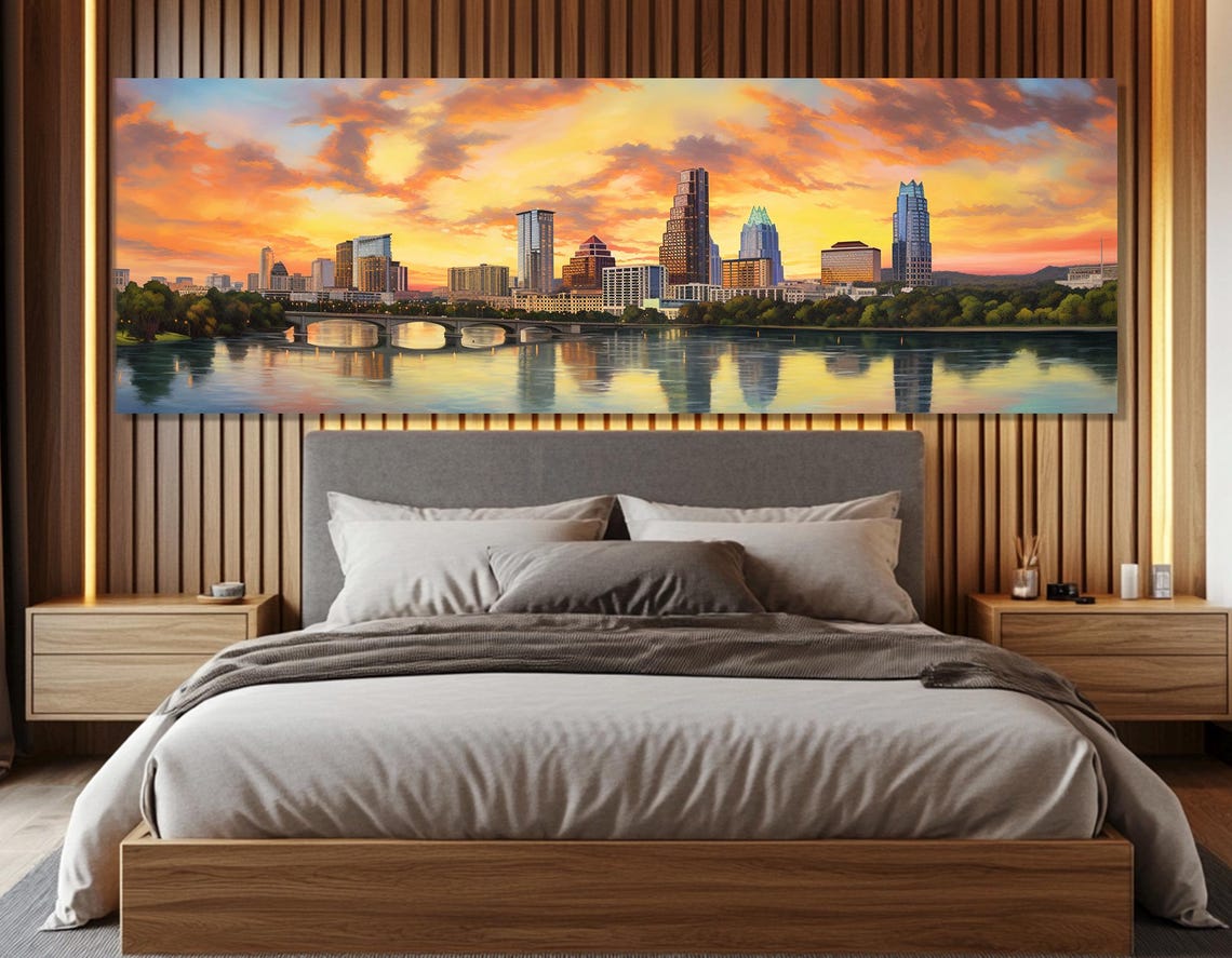 Abstract Austin Sunset Print Austin Wall Art Evening Austin Skyline Large Austin Painting Framed And Ready To Hang - Image 2