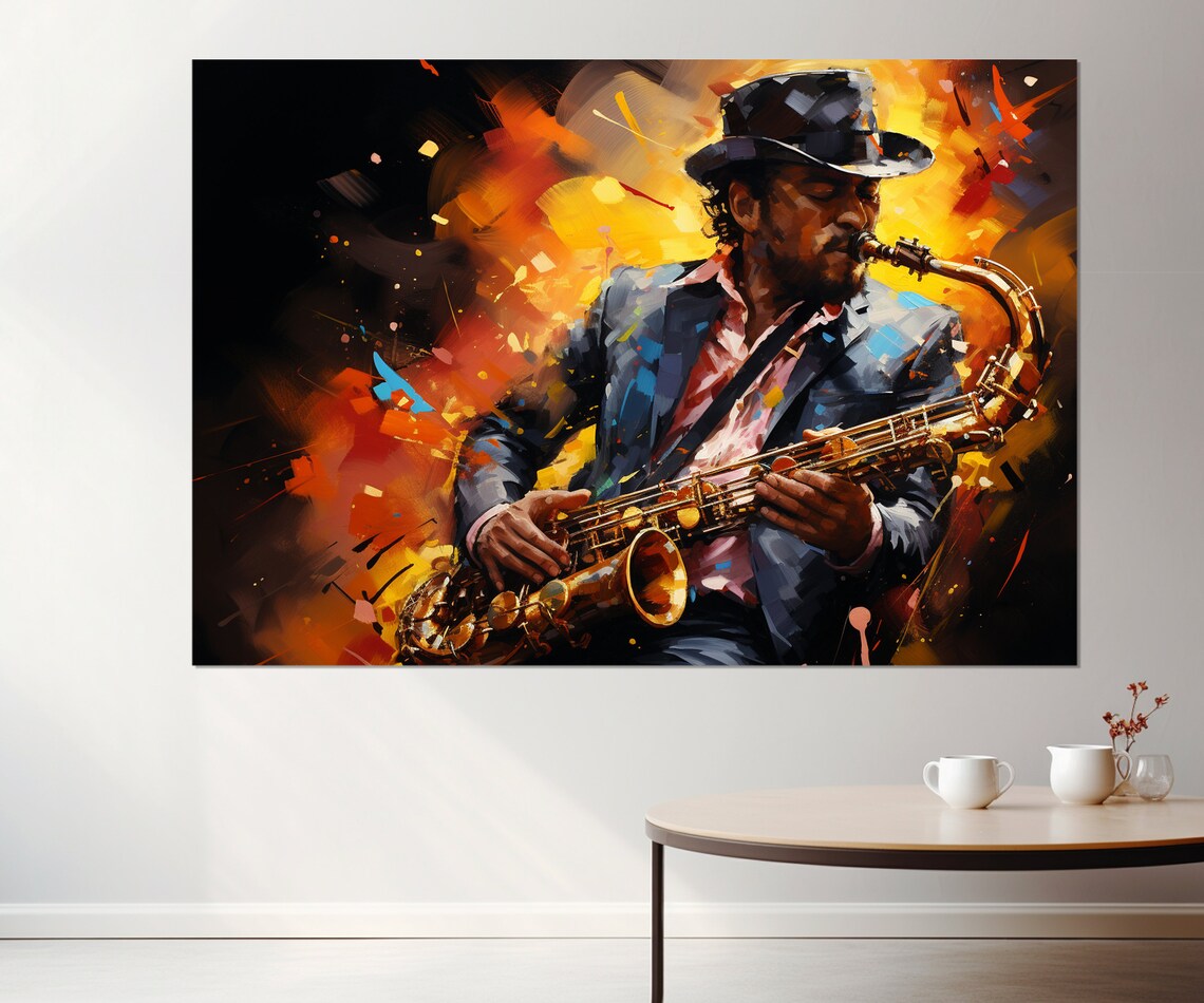 Abstract Saxophonist Music Art Print, Musician Gift