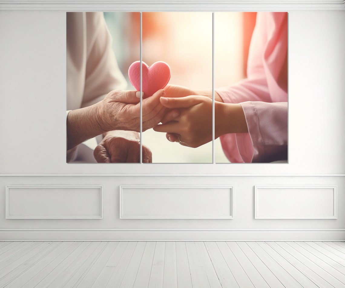 Hands Passing Pink Heart Warm Sunlight Cardiology Wall Art Poster - Image 2