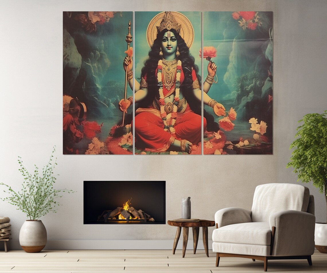 Mata Matangi Goddess Green Skin Parrot Hindu Goddess Wall Poster - Image 3