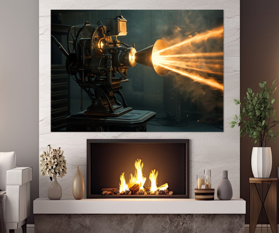 Vintage Film Projector Light Beam Cinema Retro Movie Room Poster