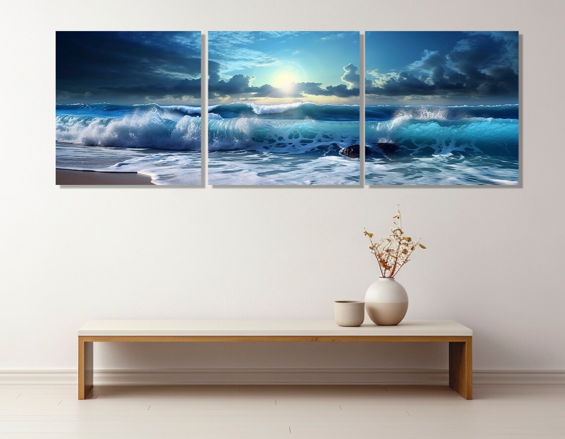 Abstract Sea Waves Panoramic Art Print for Bedroom - Image 3