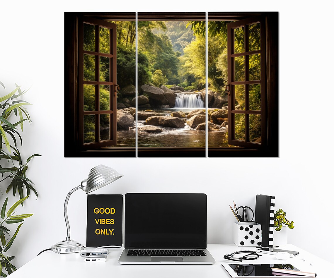 Open Window Waterfall View, Faux Window Art Print - Image 4