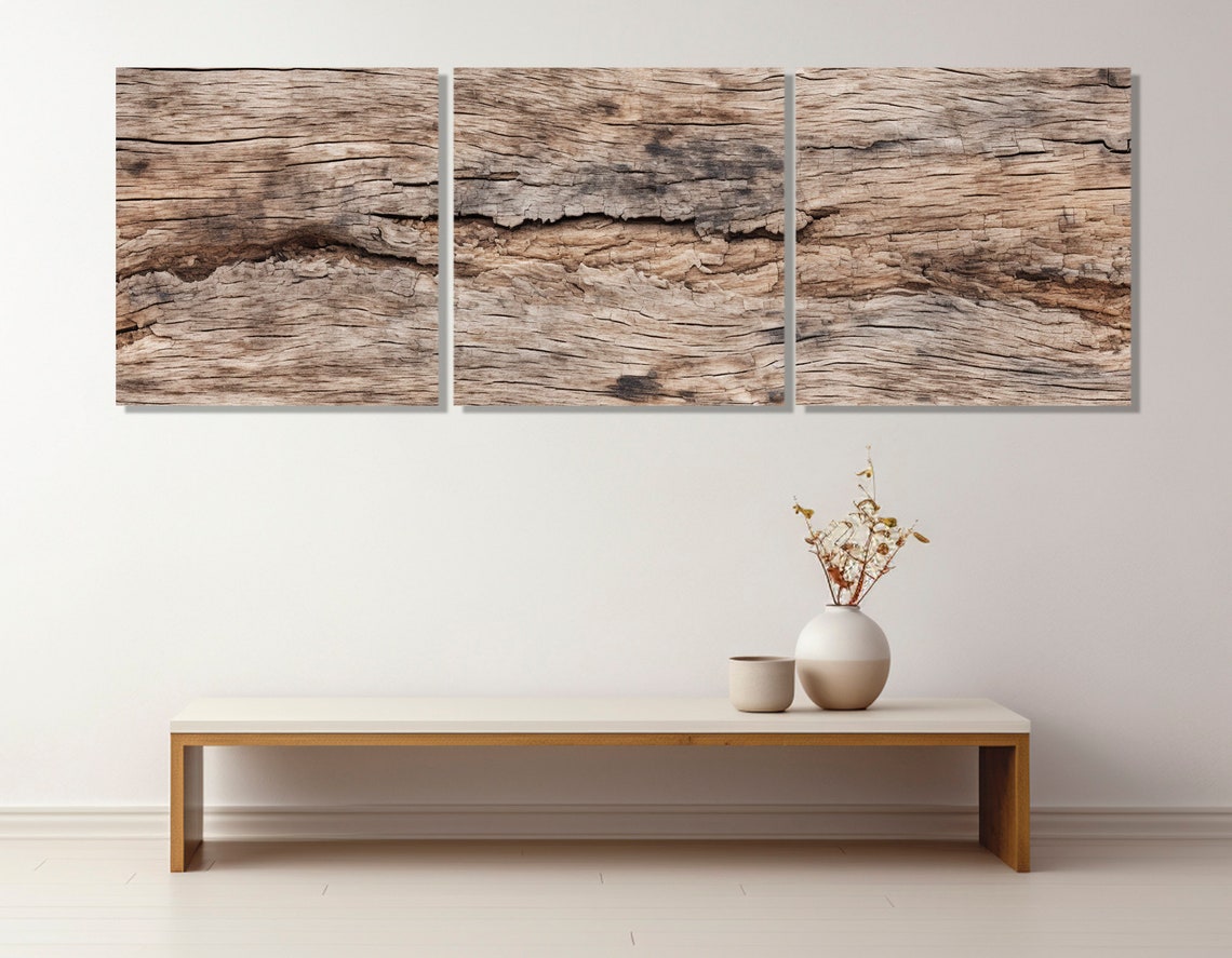 Rustic Weathered Wood Texture Five Panel Split Canvas Modern Wall Art - Image 2