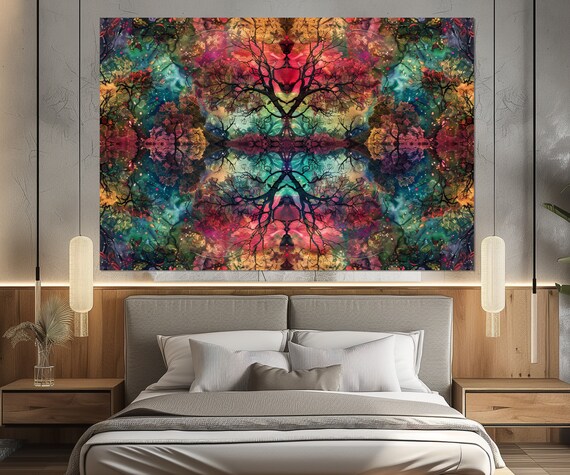 Abstract Trees Kaleidoscopic Print Surreal Nature Art Colorful Tree Branches Painting Framed And Ready To Hang