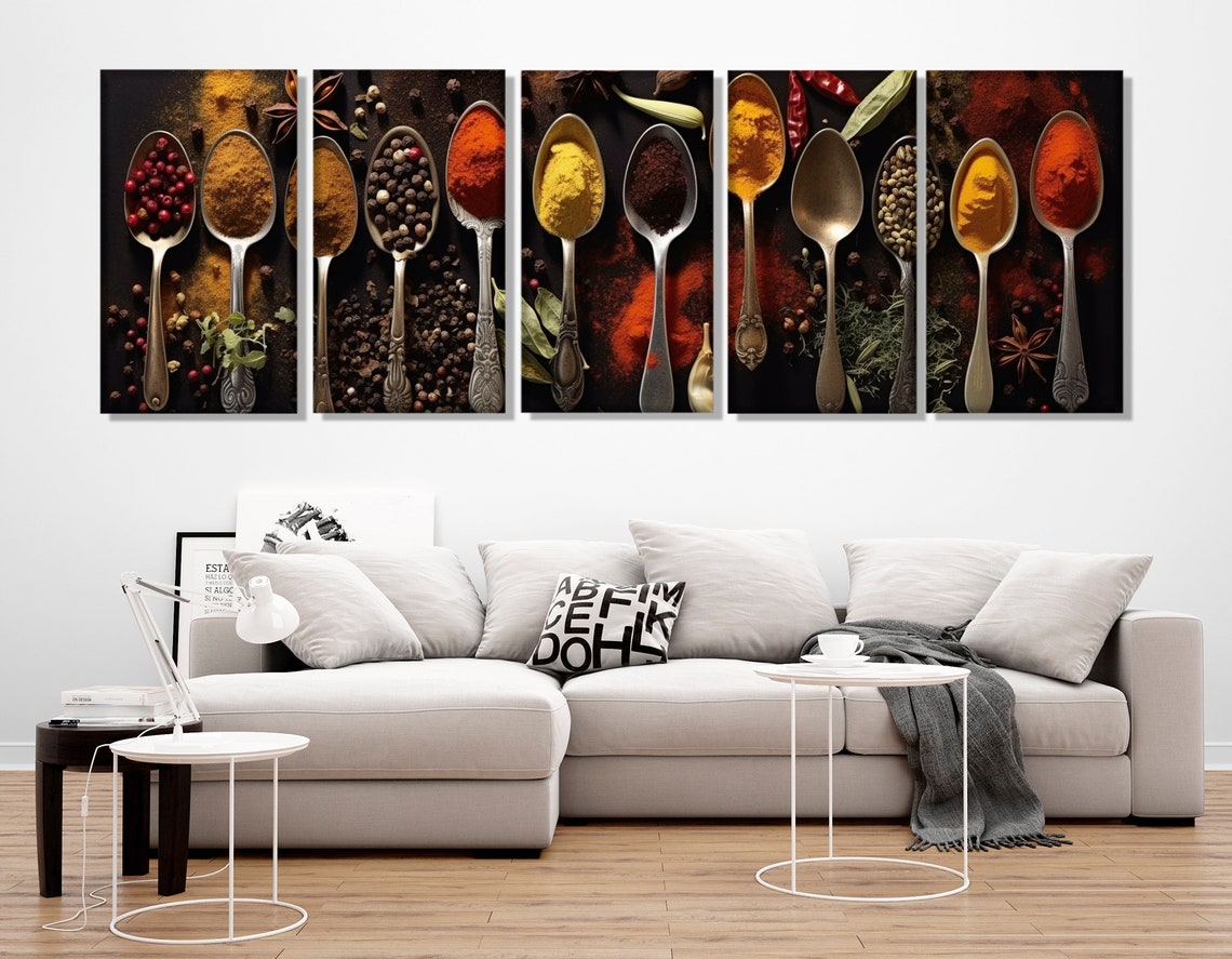 Spices In Spoons Colorful Panoramic Kitchen Wall Decor Food Art Print - Image 2