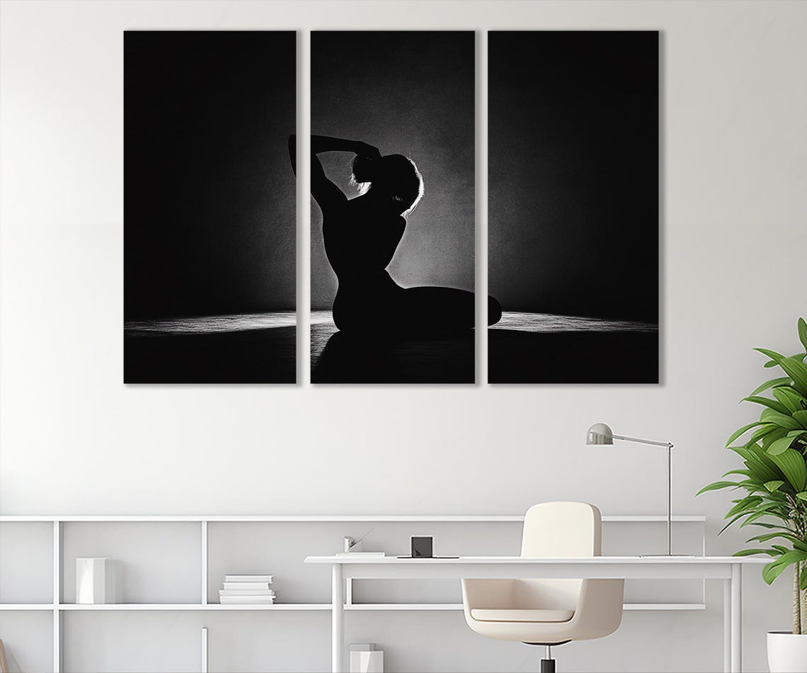 Woman Silhouette Kneeling Black White Dramatic Light Art Poster - Image 4