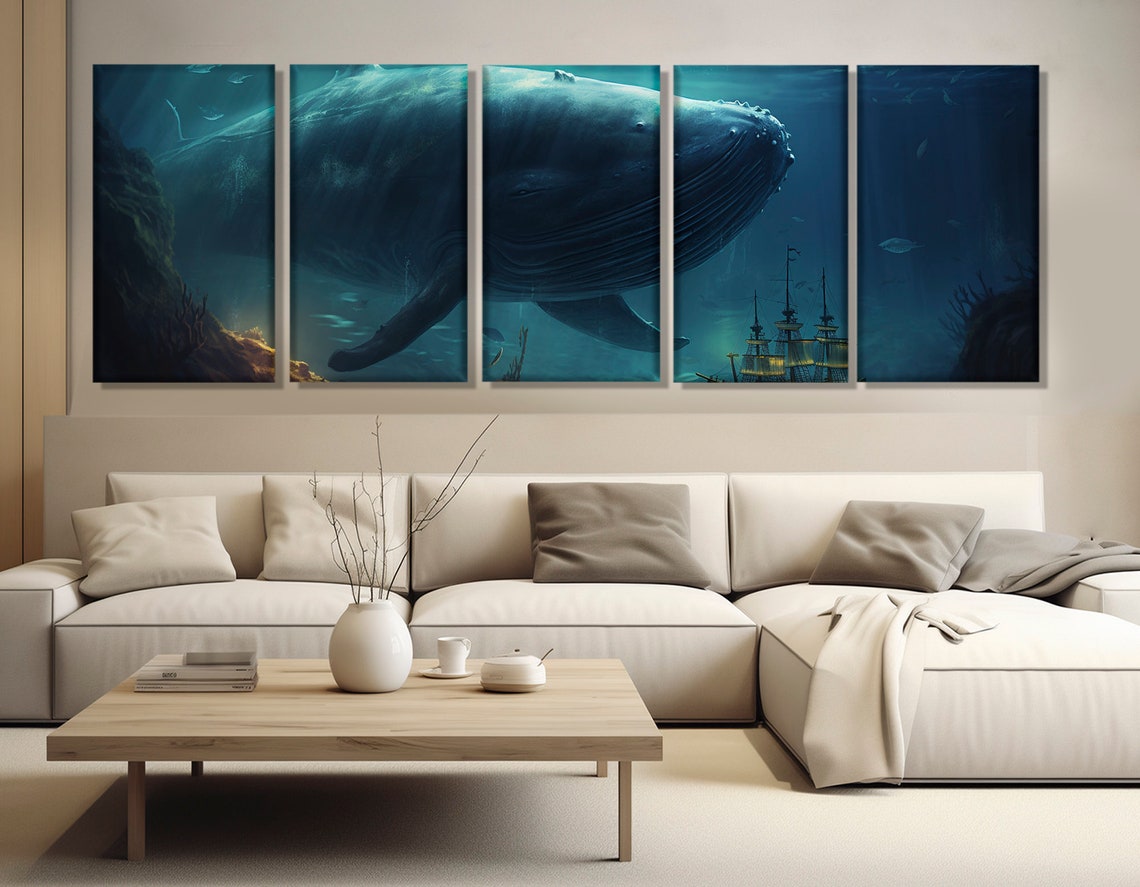Majestic Blue Whale Underwater Giant Sailing Ship Scale Ocean Poster - Image 3