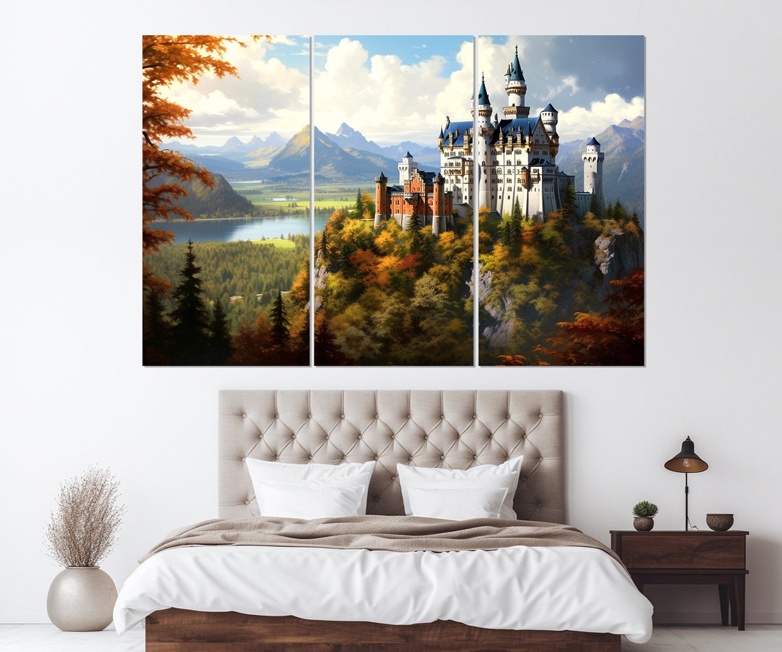 Neuschwanstein Castle Autumn Forest Bavaria Mountain Lake View Poster - Image 3
