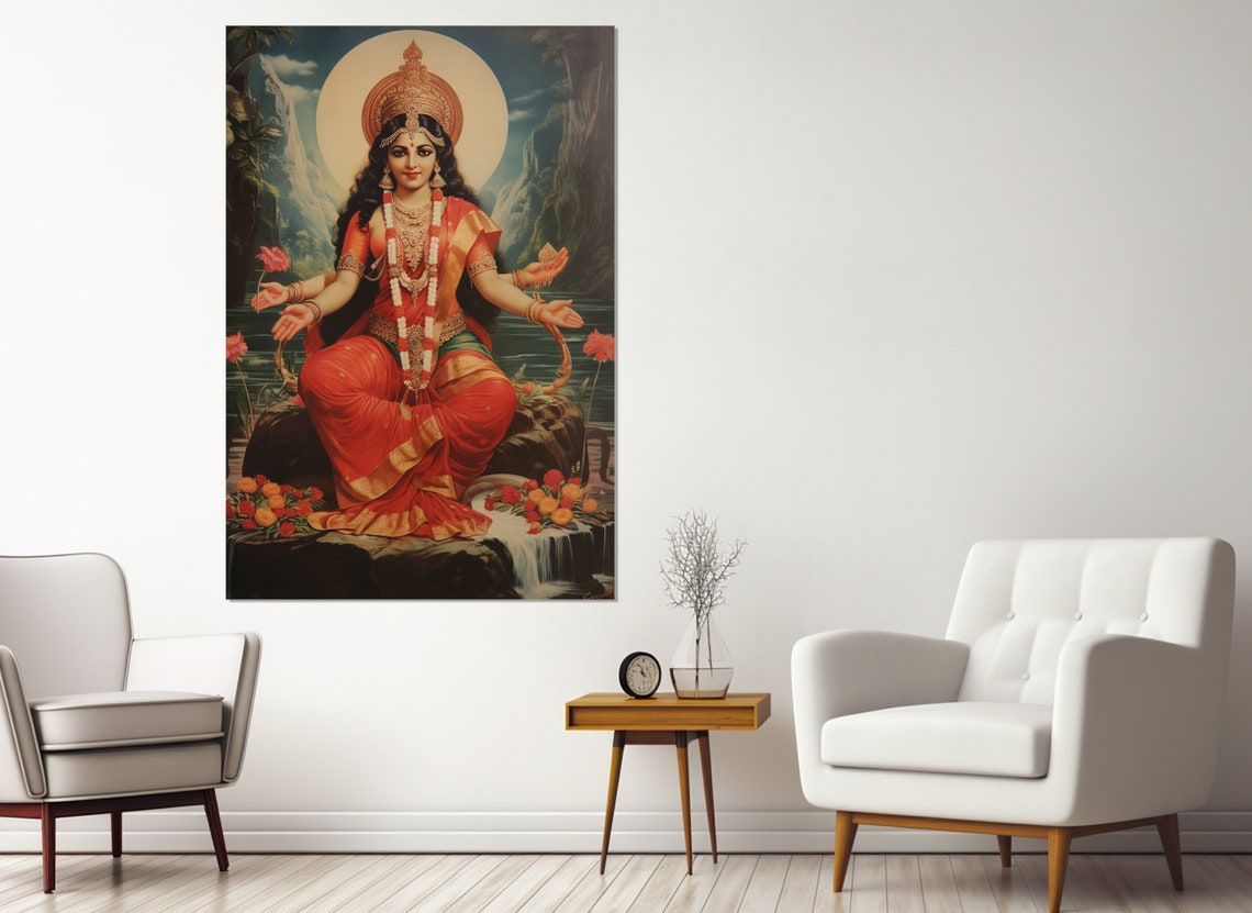 Mata Matangi Goddess Red Sari Full Moon Hindu Goddess Art Poster - Image 2