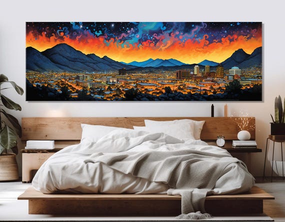 Abstract El Paso Sunset Print El Paso Wall Art El Paso Skyline Large El Paso Painting Framed Ready To Hang