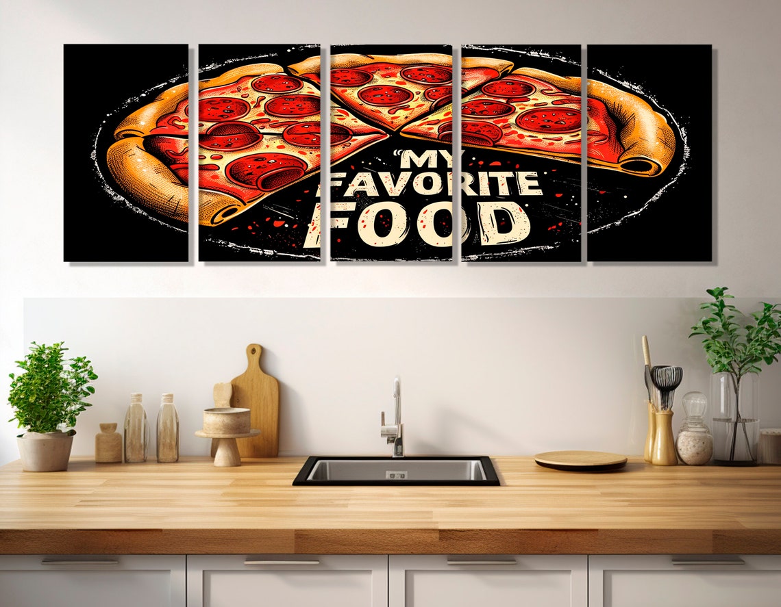 Pepperoni Pizza My Favorite Food Pop Art Black Pizzeria Kitchen Poster - Image 3