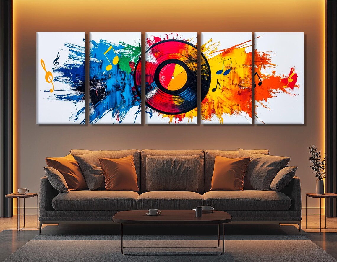 Colorful Vinyl Record Paint Splashes Music Notes Pop Art Wall Decor Print - Image 3