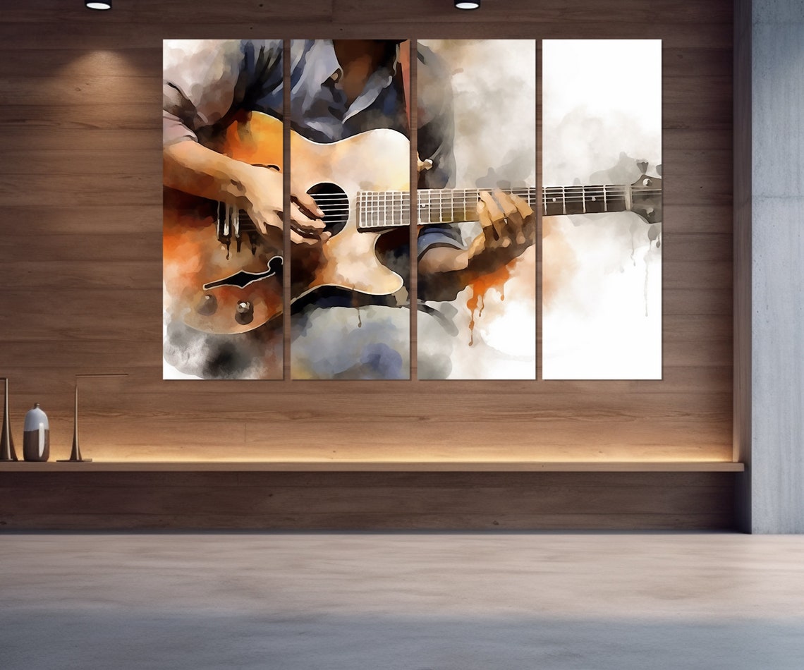 Abstract Guitarist Watercolor Acoustic Guitar Player Music Art Poster - Image 3