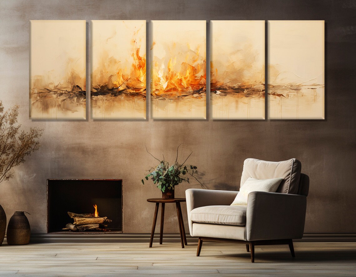 Abstract Burning Fire Print Large Panoramic Wall Art Housewarming Gift Modern Bedroom Wall Decor Framed And Ready To Hang - Image 3