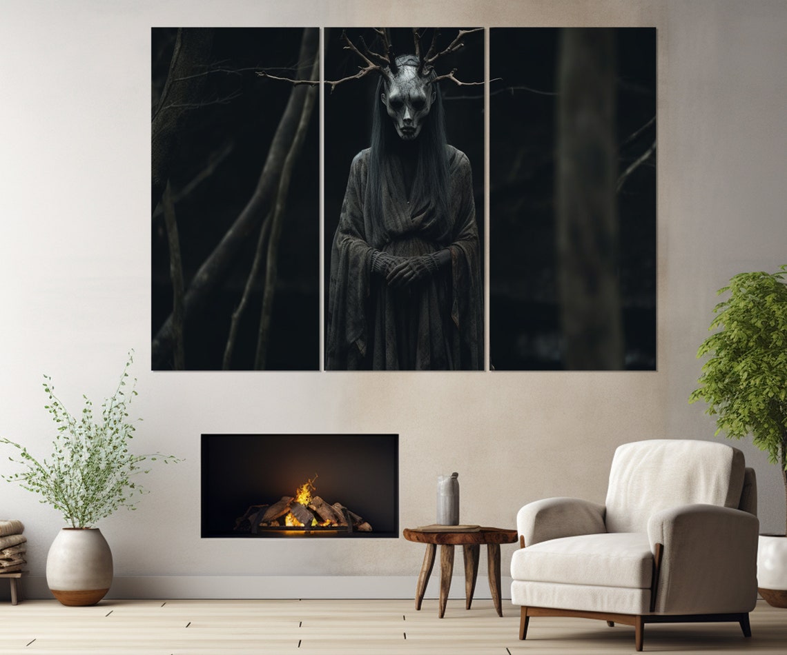 Antlered Ghost Figure In Dark Forest Gothic Horror Wall Art Poster - Image 4