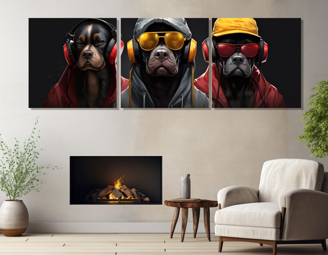 Cool Dogs in Headphones Sunglasses Funny Teen Room Gamer Art Poster - Image 4