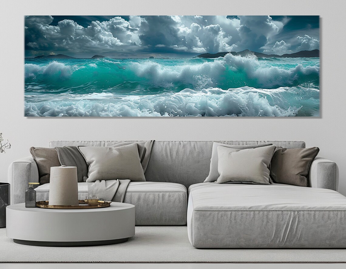 Abstract Sea Waves Panoramic Art Print, Bedroom Decor